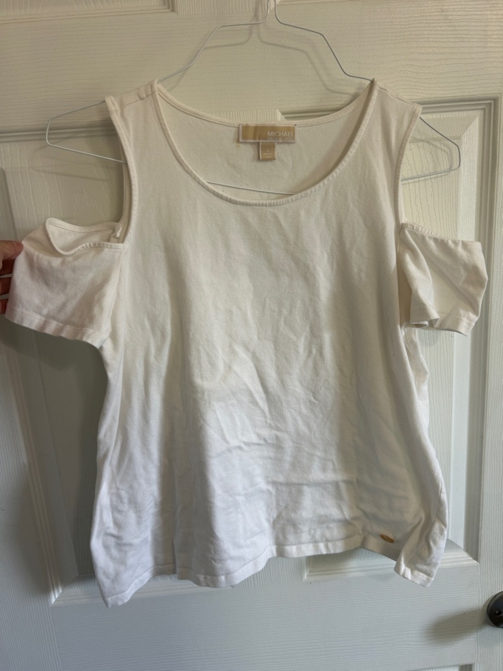 Michael Kors White Cold-Shoulder Cotton Tee